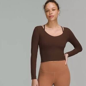 Lululemon Align Long Sleeve Tee Java Cropped Length Size 8